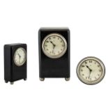 Edwardian Ebony ( Solid ) Keyless Cased Small Clock of Rectangular Form with a 4 Silver Tone Ball