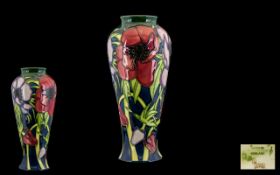 Moorcroft - Modern and Pleasing Tubelined Tapered Vase ' Anemone Tribute ' Pattern,