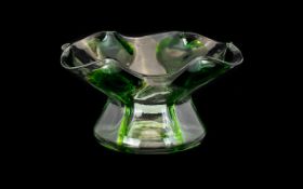 Art Nouveau James Powell Whitefriars Glass Bowl With Green Glass Peacock Feathers Design,