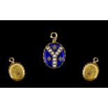 Victorian Period - Attractive Oval Shaped 9ct Gold Blue Enamel Double Hinged Locket,