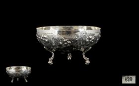 Norwegian - Nice Quality Silver Footed Circular Bowl of Small Proportions with Embossed Floral