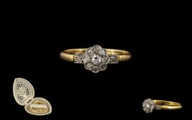 An Antique Period Attractive 18ct Gold Diamond Set Cluster Ring,