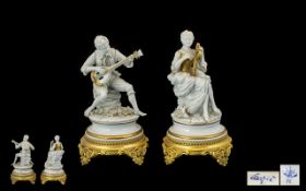Capodimonte Carpie Nove(VI) Sele Arte A Pair Of Figurines Each in white glazed porcelain with hand