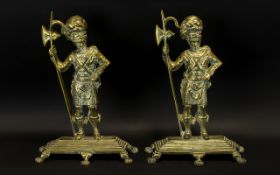A Pair of Heavy Brass Late 19thC Pair of Figural Fire Irons in the form of two Scottish Soliders in