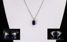 A Contemporary Silver And CZ Set Jewellery Suite Pendant necklace in pierced setting with large