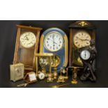 Collection of Clocks to include 'English Elegance' wooden wall clock 17" tall;