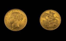 Queen Victoria Superb 22ct Gold - Young Head Full Sovereign - Date 1887. Sydney Mint & High Grade E.