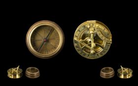 Brass West London Compass/Sundial Diameter 2½ Inches, Together With A Brass Cased Compass,