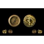 Brass West London Compass/Sundial Diameter 2½ Inches, Together With A Brass Cased Compass,