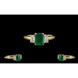 18ct Gold - Superb Quality and Attractive Emerald and Diamond Set Dress Ring,
