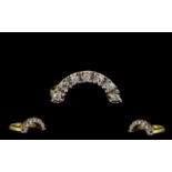 18ct Gold - Attractive Cresent Moon Shaped Diamond Set Ring.