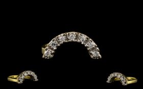 18ct Gold - Attractive Cresent Moon Shaped Diamond Set Ring.