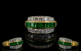 Ladies - Superb Quality 18ct Gold and Platinum Emerald and Diamond Set Dress Ring,