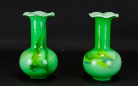 A Pair Of Murano Style Art Glass Vases Specimen vases with fluted rim in opaque seafoam green with