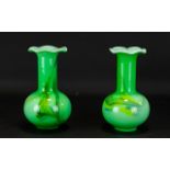 A Pair Of Murano Style Art Glass Vases Specimen vases with fluted rim in opaque seafoam green with