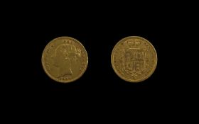 Queen Victoria Young Head - 22ct Gold Half Sovereign - Date 1883. London Mint and High Grade Coin.