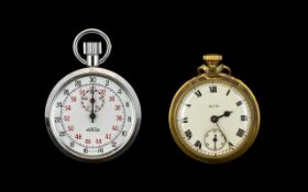 Smiths Base Metal Gilt Pocket Watch, White Dial, Roman Numerals With Subsidiary Seconds.