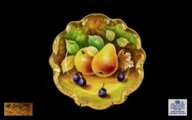 Coalport - Hand Painted Fruits Cabinet Plate with Shaped Gold Borders by Maureen Gosling ' Fallen