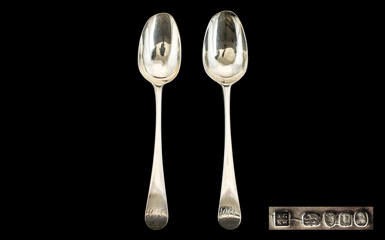 George III - Late 18th Century Pair of Sterling Silver Table Spoons.