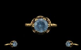 9ct Gold Blue Topaz Dress Ring single brilliant cut topaz. Fully hallmarked. Ring size M.