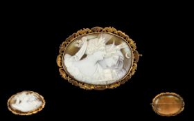 Antique Period - Fine Quality 9ct Rose Gold Mounted Large and Impressive - Oval Shaped Shell Cameo