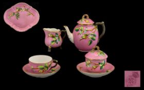 Royal Worcester Tea For One Set Circa 1874 Comprising quatrefoil, lobed tray,