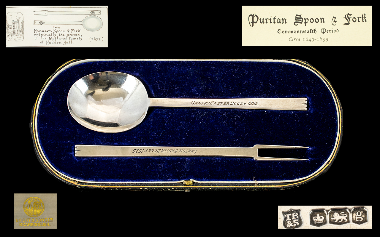 Sterling Silver Reproduction Puritan Spoons & Fork - Called Manners Spoon & Fork From the