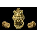 An Extremely Large Solid Brass Door Knocker - 12 Inches Long, Gothic Revival - 8 Inches Wide.