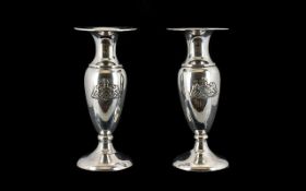Garrard & Co Edwardian Period Pair of Silver Vases of Pleasing Form with Regimental Cross to Front