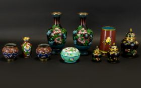 A Collection Of Modern Oriental Cloisonne Vessels Ten items in total to include a pair of baluster