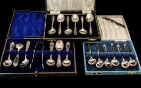 Set of Six Silver Teaspoons, silk lined, fitted case. Hallmarked for Sheffield G. 1924.