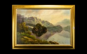 Andrew Grant Kurtis Untitled Oil On Canvas 20th century large landscape depicting a tranquil lake