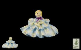 Royal Doulton - Early and Rare Hand Painted Porcelain Figure ' Rosebud ' Blue Dress with Flowers.