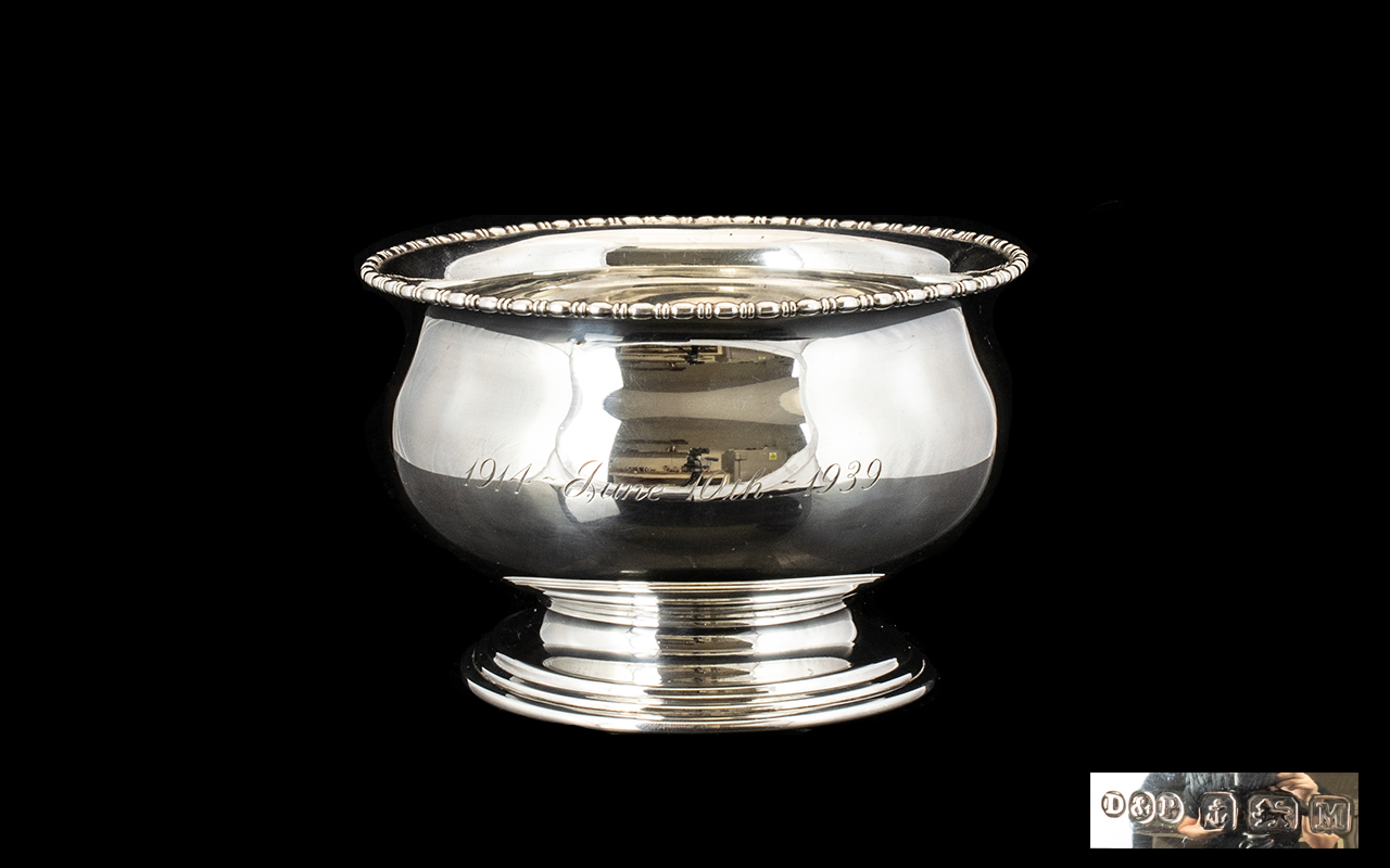 1930's Period - Sterling Silver Circular Footed Bowl with Reeded Border and Stepped Base of