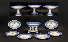 Bloor Derby Painted Porcelain comprising 3 comports, 2 shaped dishes and four plates.