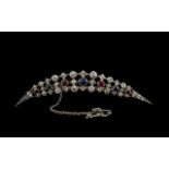 Regency Period 18ct Gold and Stunning Platinum Crescent Moon Shaped Elongated Brooch Set with