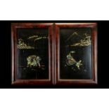 Two Oriental Framed Wall Panels inlaid w