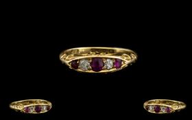 Antique Period 18ct Gold - Very Attractive Ruby and Diamond Set Dress Ring,