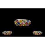 Multi Colours of Sapphire Band Ring, a triple row band,