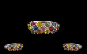 Multi Colours of Sapphire Band Ring, a triple row band,