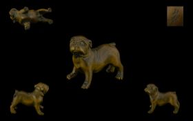 Japanese Early 20thC Carved Boxwood Netsuke Of A Bulldog In A Standing Position.