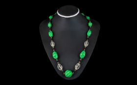 Vintage Beaded Necklace, In Green, Black