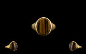 9ct Gold Tigers Eye Set Dress Ring. Full
