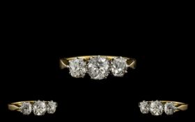 Ladies 1930's Attractive 18ct Gold and Platinum 3 Stone Diamond Ring, Marked 18ct and Platinum.