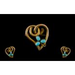 9ct Gold Antique Period Turquoise Set Brooch.