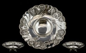 Early 20th Century Attractive Sterling Silver Footed Fruit Bowl with Embossed Grape and Leaf