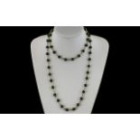 Antique Period - Attractive 9ct Gold and Jade Beaded Long Necklace. Fully Hallmarked for 9ct Gold.