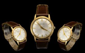 Garrard - Gents Nice Quality Mechanical 9ct Gold Cased Wrist Watch with Attached Leather Strap.