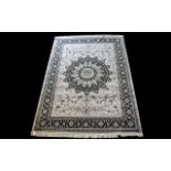 A Large Woven Silk Carpet Keshan rug with grey ground and black and grey border traditional Middle