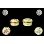 Old Bilston Enamels Lidded Pill Boxes ( 2 ) of Circular Form. Both Pill Boxes with Floral Decoration